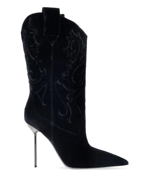 Paris Texas 105mm Lidia embroidered heeled boots - Black
