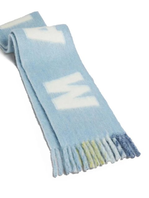 Marni intarsia-logo fringed scarf - Blue - zdjęcie produktu nr 2