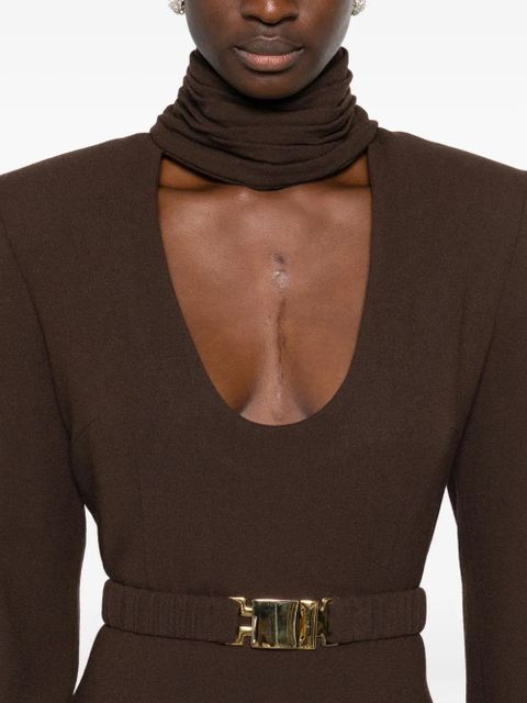 Rowen Rose high-neck belted mini dress - Brown