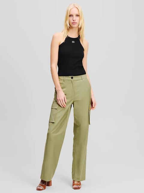 Karl Lagerfeld spodnie damskie kolor zielony proste medium waist A2W10028 - zdjęcie produktu nr 1