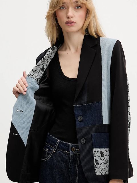 Desigual marynarka TEXTURES kolor czarny jednorzędowa wzorzysta 25WWEW51