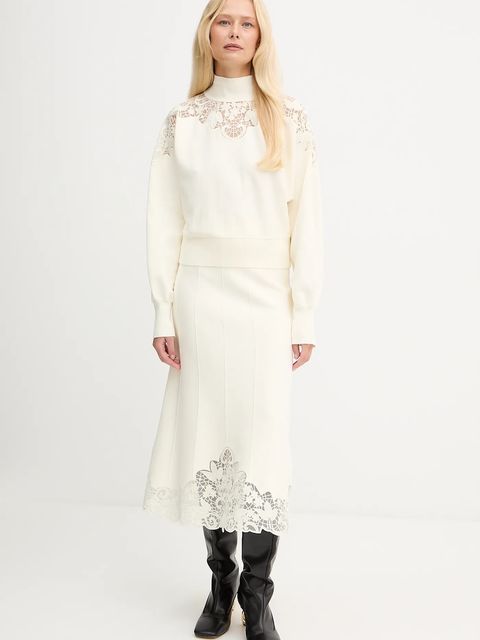 Twinset spódnica kolor beżowy midi rozkloszowana 252TP3407 - zdjęcie produktu nr 2