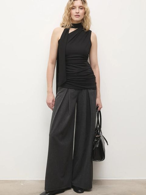 Answear.LAB spodnie damskie kolor szary szerokie high waist