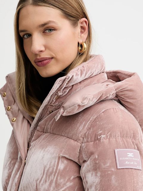 Elisabetta Franchi kurtka welurowa kolor różowy zimowa PI82D56E2 - zdjęcie produktu nr 2