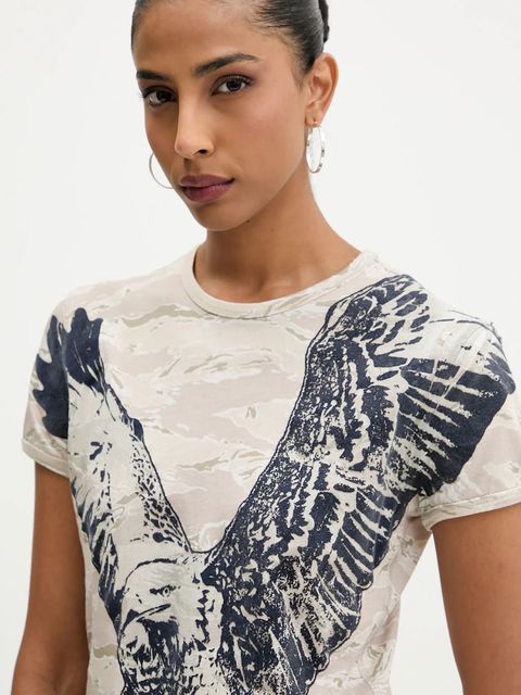 Diesel t-shirt bawełniany T-UNCUTIE-LONG-R1 damski kolor beżowy A19551.0DLBM