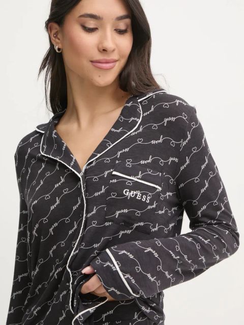 Guess piżama SASHA damska kolor czarny bawełniana O5RX08 KCIN2