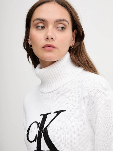 Calvin Klein Jeans sweter damski kolor biały z golfem LV047D354G