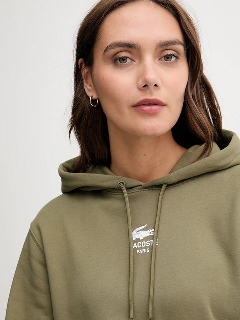 Lacoste bluza bawełniana kolor zielony z kapturem z nadrukiem SH2740