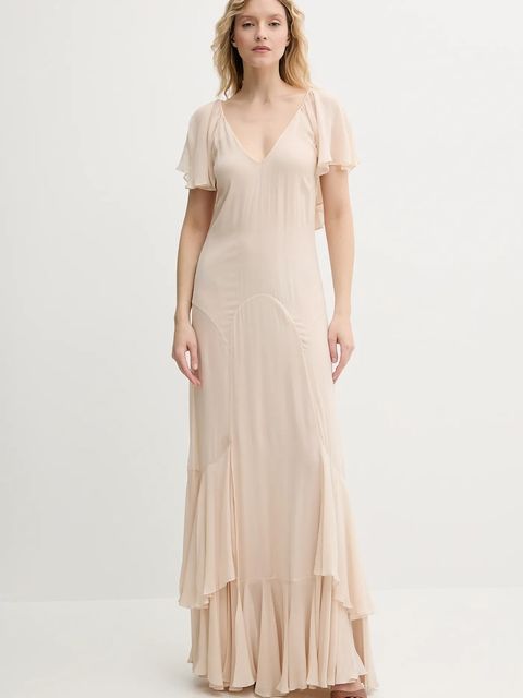 Twinset sukienka kolor beżowy maxi rozkloszowana 251TS2180