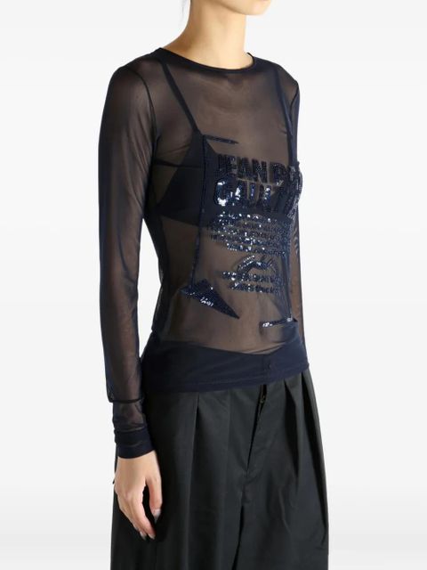Jean Paul Gaultier sequin-embellished mesh top - Blue