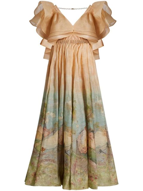 ZIMMERMANN Lyrical Endormies-print silk gown - Neutrals - zdjęcie produktu nr 1