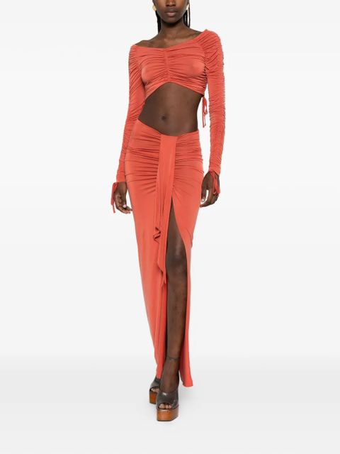 Balmain draped-detail slit maxi skirt - Orange - zdjęcie produktu nr 2
