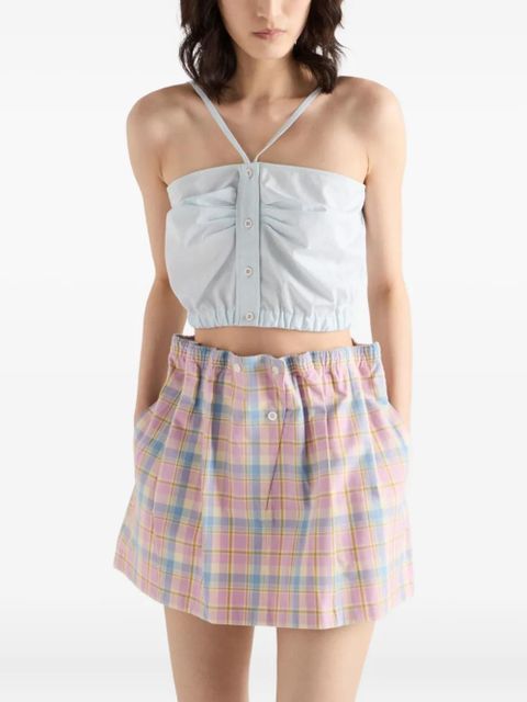 Prada checked gathered-waist mini skirt - Pink