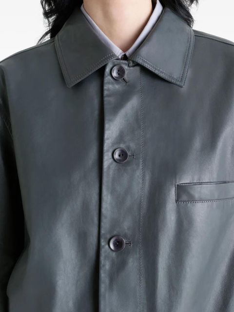LEMAIRE buttoned-up elasticated leather jacket - Grey