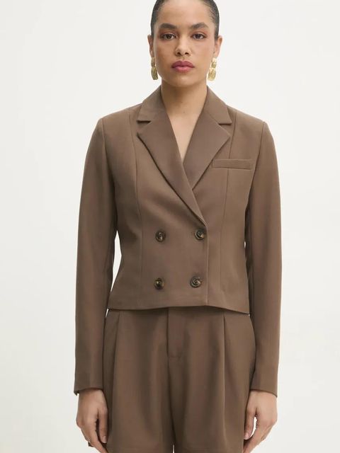 Answear.LAB marynarka kolor brązowy dwurzędowa gładka - zdjęcie produktu nr 1