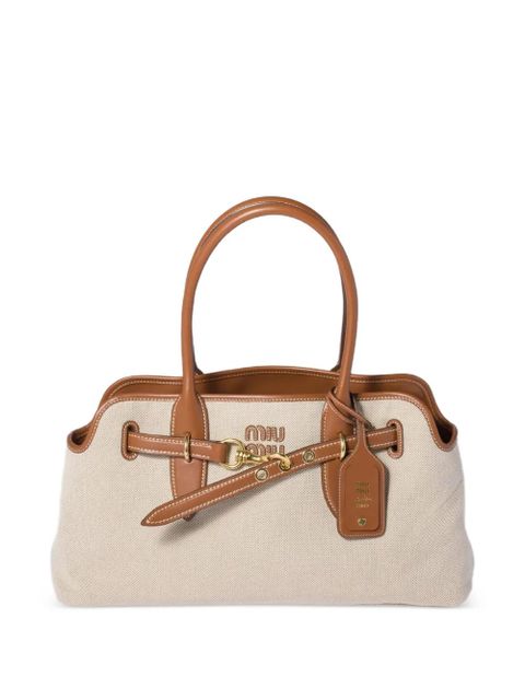 Miu Miu Aventure canvas and leather bag - Neutrals - zdjęcie produktu nr 1
