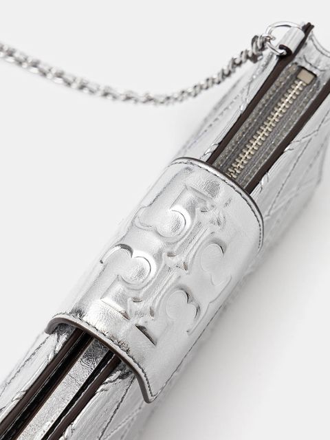 Tory Burch torebka skórzana Fleming kolor srebrny 175190-040