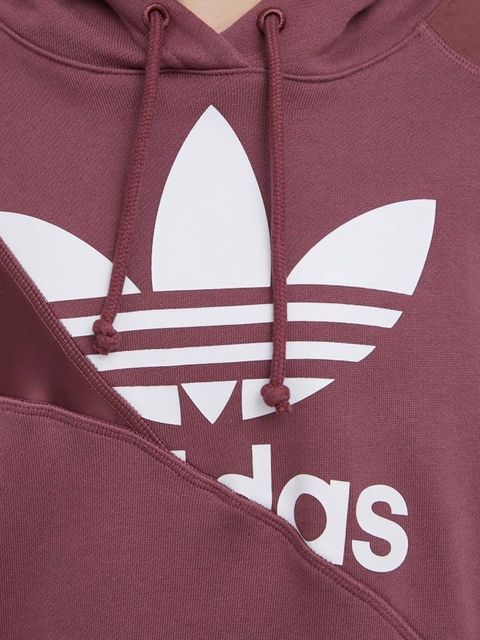 adidas Originals bluza bawełniana Split Trefoil HC7035 damska kolor bordowy z kapturem z nadrukiem HC7035-QUICRI