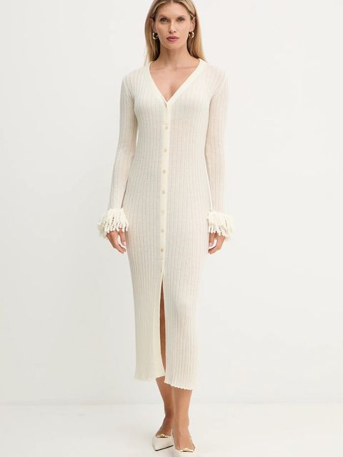 Simona Corsellini sukienka wełniana kolor beżowy maxi dopasowana A25CPABO0201 - zdjęcie produktu nr 1