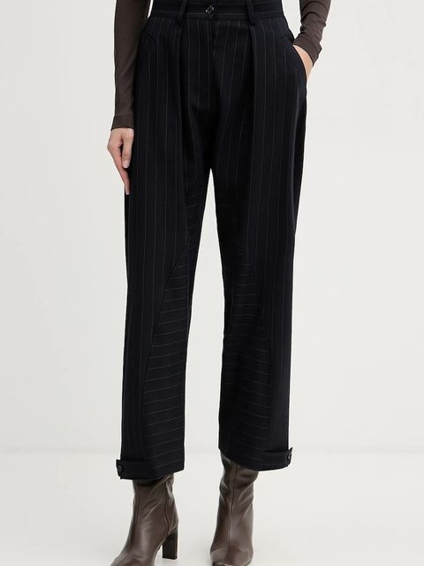 Pinko spodnie z dodatkiem wełny damskie kolor granatowy proste high waist 105707 A2QY