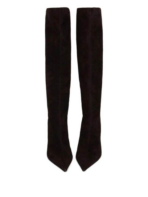 Paris Texas 75mm pointed-toe suede knee-high boots - Black