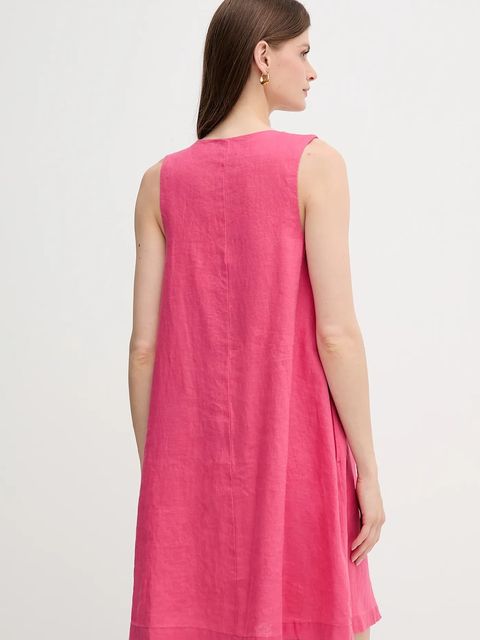 United Colors of Benetton sukienka lniana kolor różowy mini rozkloszowana 4AGHDV0AX