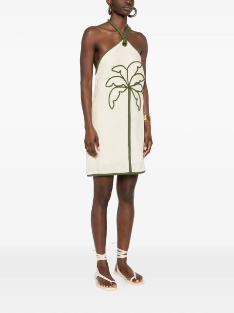 FARM Rio palm-tree halterneck mini dress - Neutrals