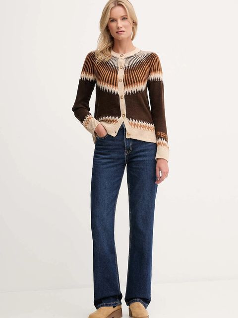 Pepe Jeans kardigan z domieszką wełny damski kolor brązowy PL7000048 - zdjęcie produktu nr 2