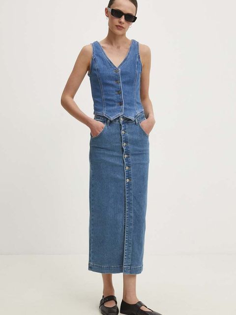 Answear.LAB spódnica jeansowa kolor niebieski midi prosta