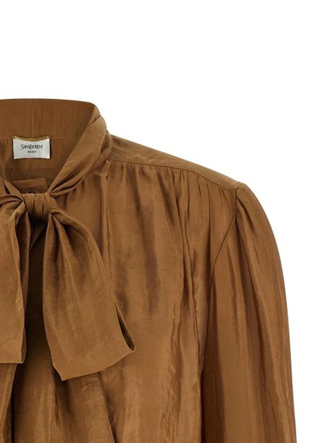 Saint Laurent tie-neck cropped blouse - Brown