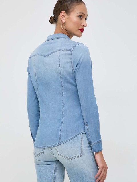 Guess koszula RILEY damska kolor niebieski regular z kołnierzykiem klasycznym W2GH75 D4NA1