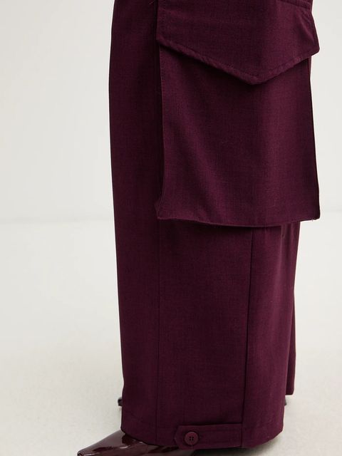 Haveone spodnie damskie kolor bordowy proste high waist PSO-P040