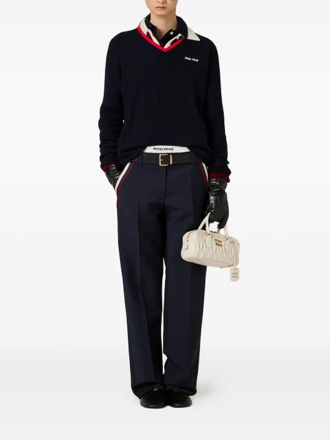 Miu Miu stripe-detail trousers - F0124 NAVY - zdjęcie produktu nr 2