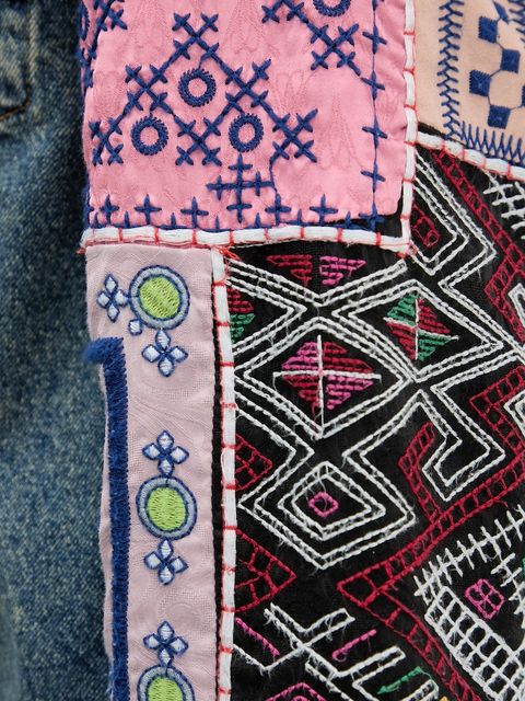 Desigual kurtka jeansowa ETNIC kolor granatowy przejściowa 25WWED14