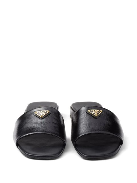 Prada triangle-logo leather slides - Black