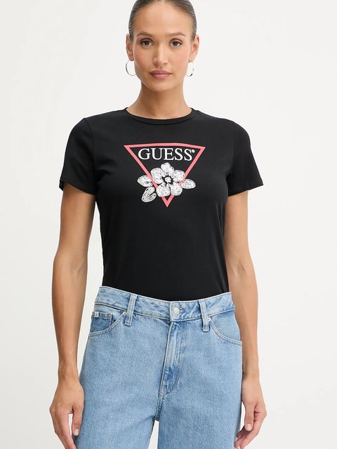 Guess t-shirt bawełniany damski kolor czarny W5YI38 I3Z14 - zdjęcie produktu nr 1