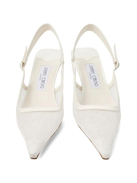 Jimmy Choo Amel 50 glitter-embellished slingback pumps - Neutrals