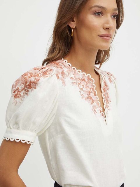 Twinset bluzka lniana kolor beżowy wzorzysta 241TT2402