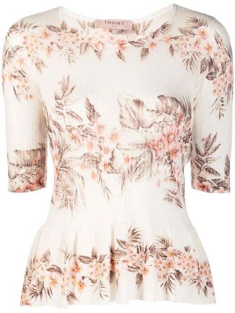 TWINSET floral-print cotton blouse - Neutrals - zdjęcie produktu nr 1