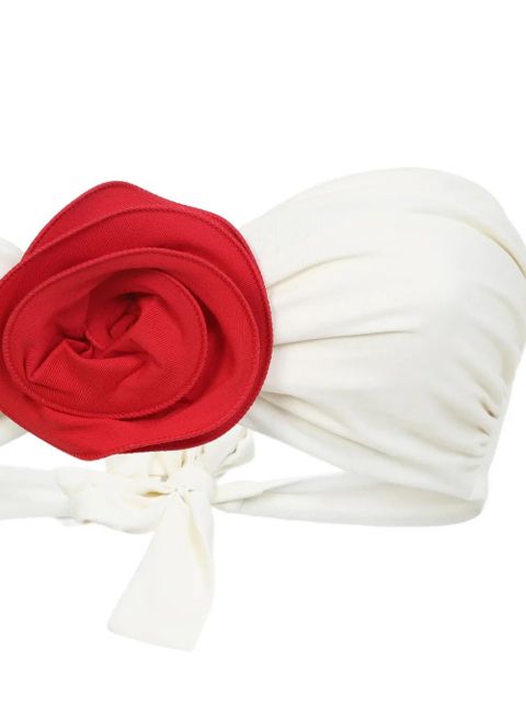 La Reveche Derya floral-appliqué ruched bikini - Neutrals