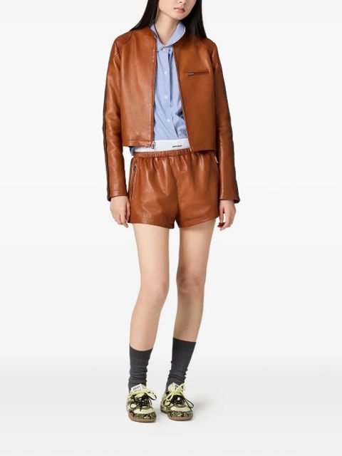 Miu Miu striped leather shorts - Brown - zdjęcie produktu nr 2