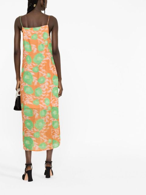 GANNI floral-print slip dress - Orange
