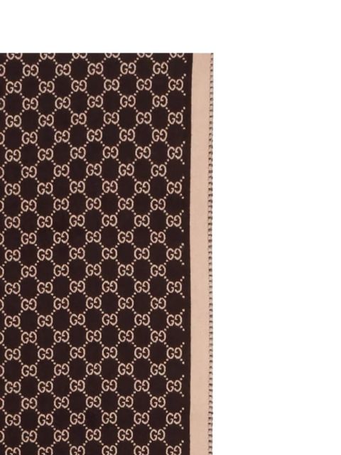 Gucci monogram fringed scarf - Brown