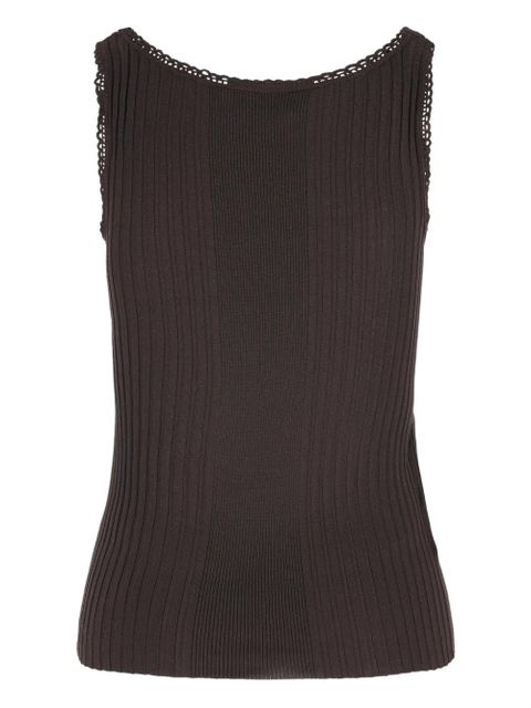 Miu Miu ribbed-knit crocheted-trim top - Brown - zdjęcie produktu nr 2