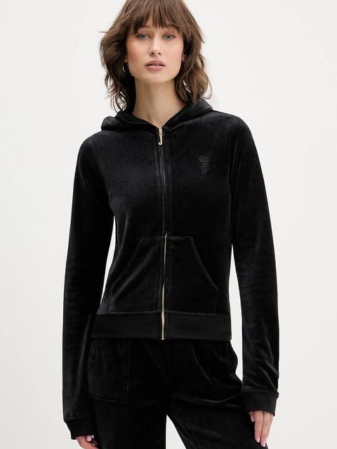 Juicy Couture bluza HERITAGE ROBYN HOODIE damska kolor czarny z kapturem z aplikacją JCSEBJ007G - zdjęcie produktu nr 1