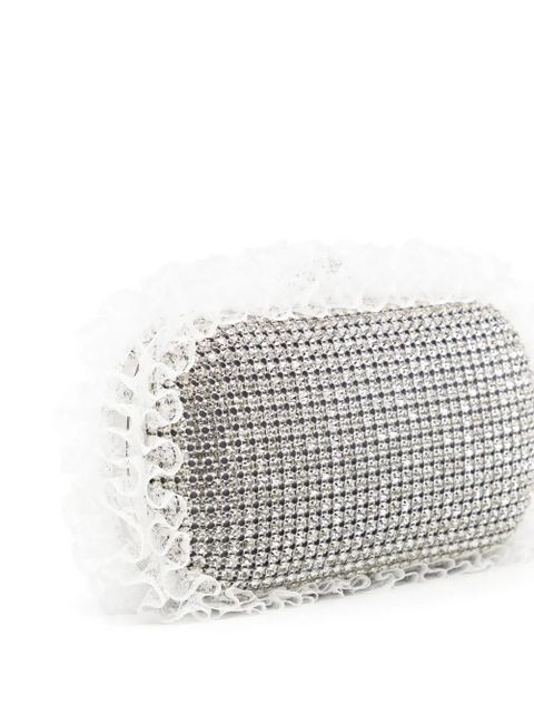 Self-Portrait crystal lace-detail clutch bag - Silver