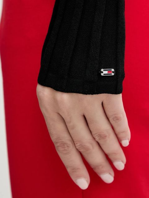 Tommy Hilfiger sweter damski kolor czarny lekki z półgolfem WW0WW47676