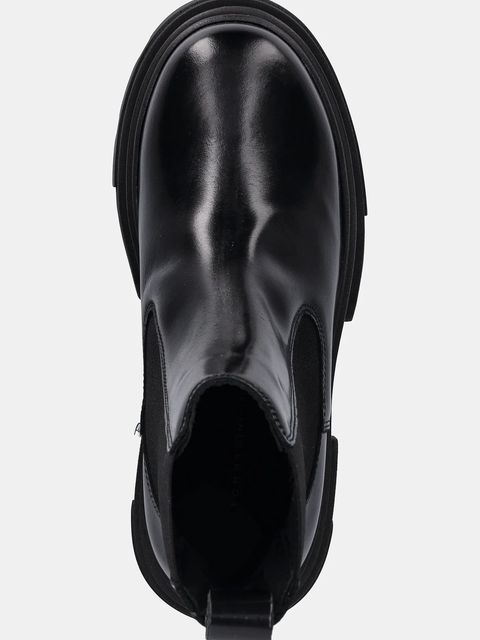 Tommy Hilfiger sztyblety skórzane TH SHINY LEATHER CHELSEA damskie kolor czarny na platformie lekko ocieplone FW0FW09042