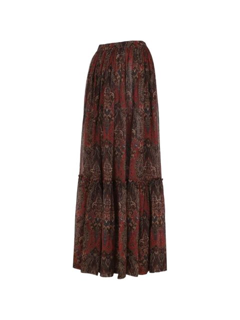 Saint Laurent ruffled paisley maxi skirt - Red
