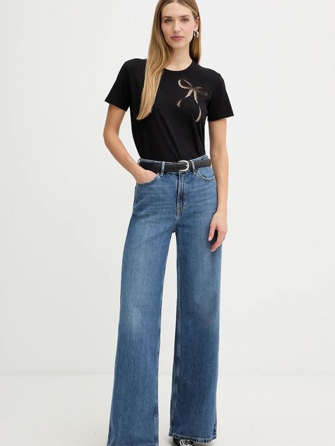 Twinset t-shirt bawełniany damski kolor czarny 252TT2312